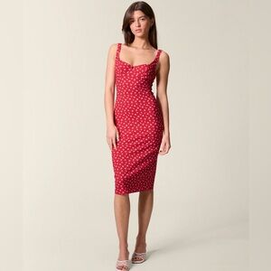 Rouje Arielle, red with flower print, midi dress, size FR 42